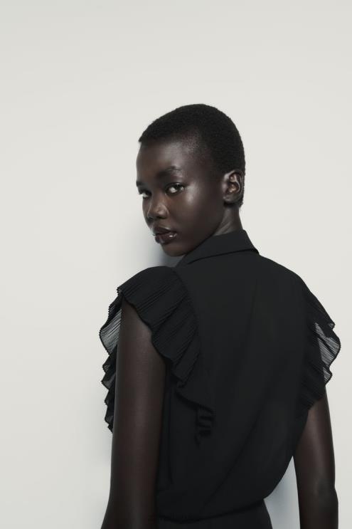 moterys Zara raukšlėtas pusiau permatomas viršus juodas apranga 4N488413