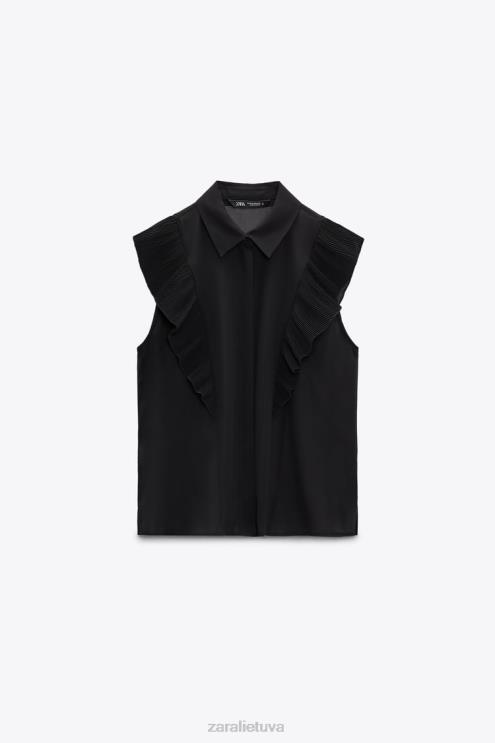 moterys Zara raukšlėtas pusiau permatomas viršus juodas apranga 4N488413