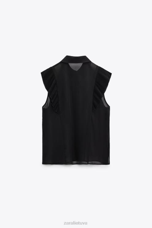 moterys Zara raukšlėtas pusiau permatomas viršus juodas apranga 4N488413