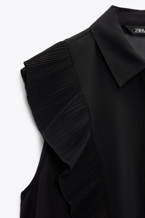 moterys Zara raukšlėtas pusiau permatomas viršus juodas apranga 4N488413
