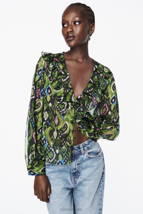 moterys Zara raukiniai marginti nėrinių įdėkliniai marškiniai įvairiaspalvis apranga 4N488427