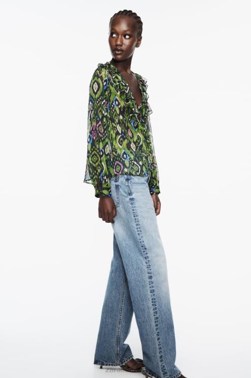 moterys Zara raukiniai marginti nėrinių įdėkliniai marškiniai įvairiaspalvis apranga 4N488427