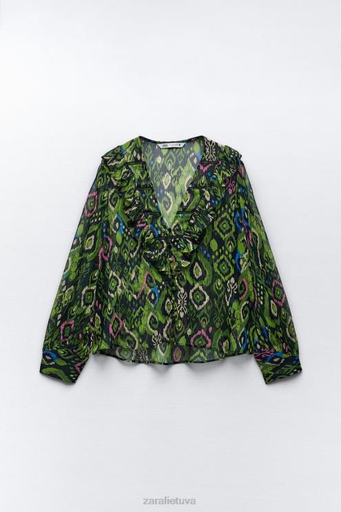 moterys Zara raukiniai marginti nėrinių įdėkliniai marškiniai įvairiaspalvis apranga 4N488427