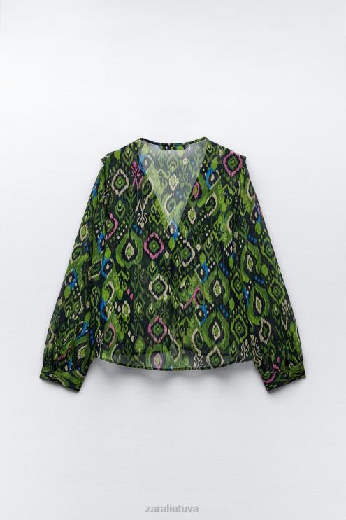 moterys Zara raukiniai marginti nėrinių įdėkliniai marškiniai įvairiaspalvis apranga 4N488427