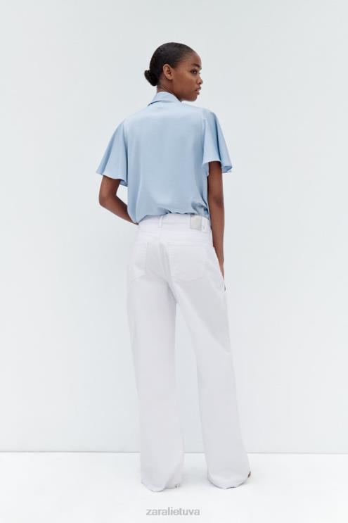 moterys Zara raukiniai satino efekto marškiniai šviesiai mėlynas apranga 4N488358