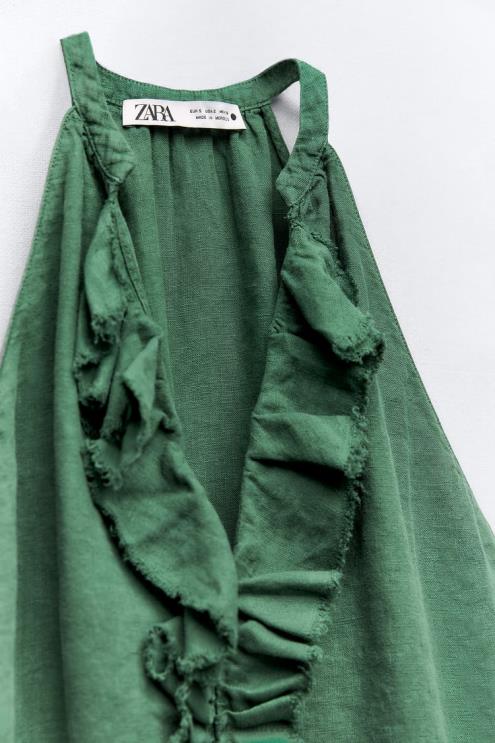 moterys Zara raukta lininė palaidinė žalias apranga 4N488344