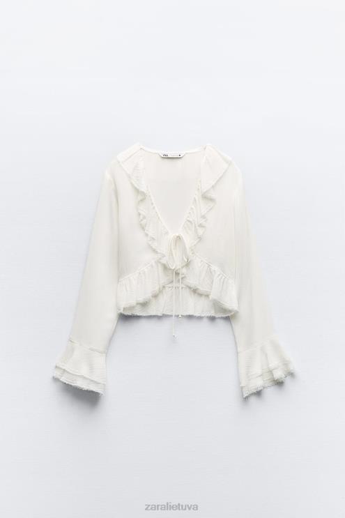 moterys Zara rauktos tekstūros palaidinė ekru apranga 4N488364