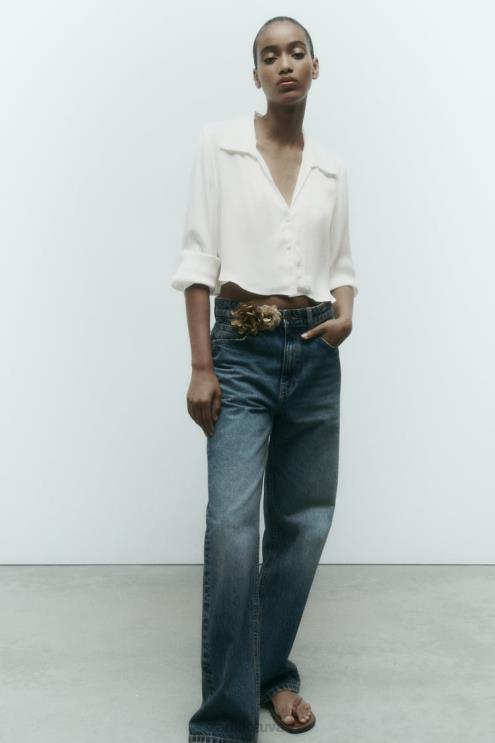 moterys Zara satino efekto trumpinti marškiniai baltas apranga 4N488356