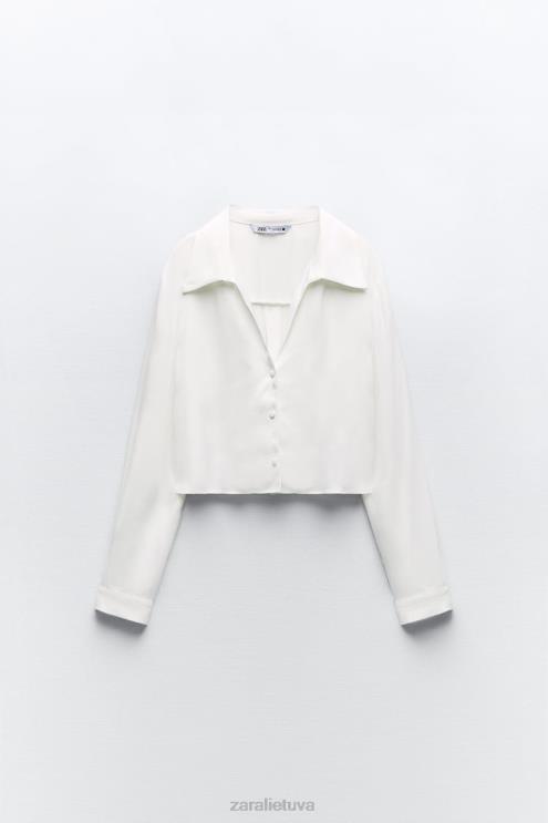 moterys Zara satino efekto trumpinti marškiniai baltas apranga 4N488356