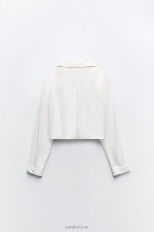 moterys Zara satino efekto trumpinti marškiniai baltas apranga 4N488356