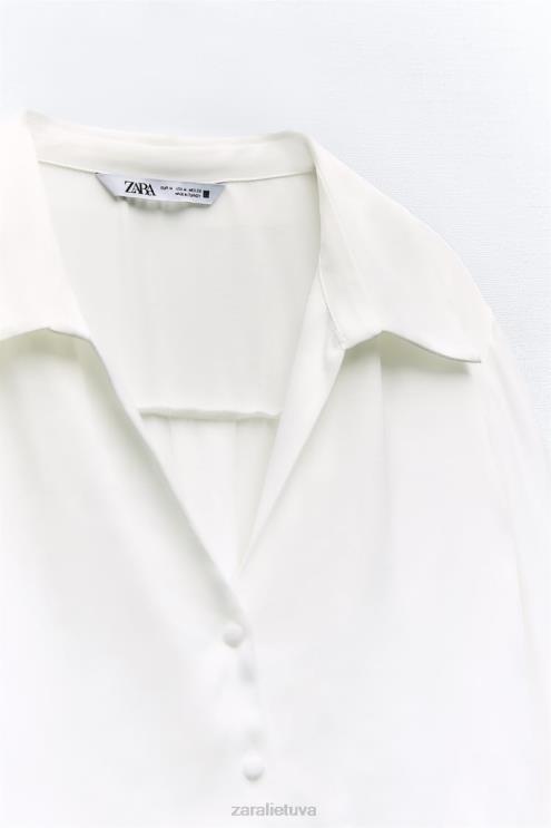 moterys Zara satino efekto trumpinti marškiniai baltas apranga 4N488356