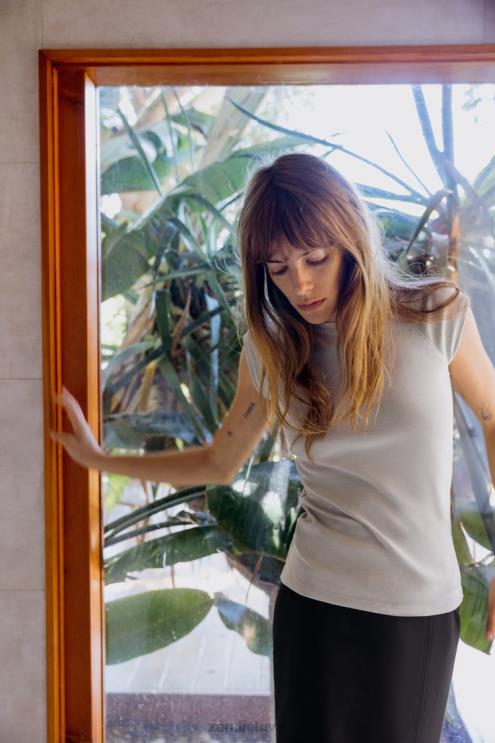 moterys Zara skalbti medvilniniai marškiniai pilka apranga 4N488871