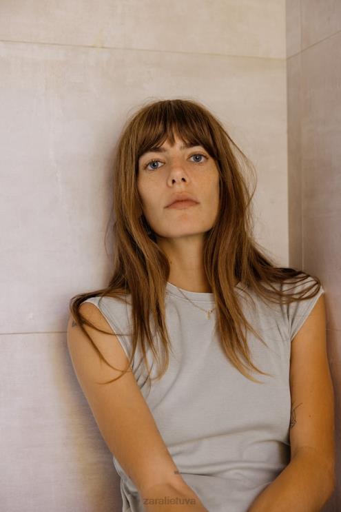 moterys Zara skalbti medvilniniai marškiniai pilka apranga 4N488871