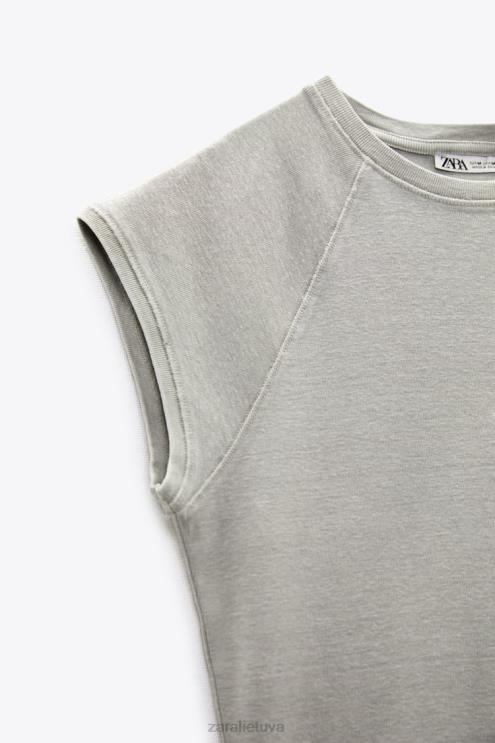 moterys Zara skalbti medvilniniai marškiniai pilka apranga 4N488871