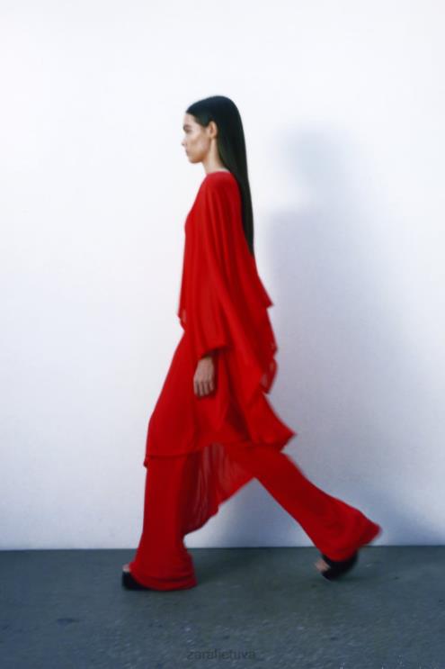 moterys Zara skysčio asimetrinė pelerina raudona apranga 4N488438