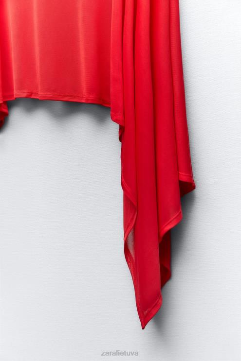 moterys Zara skysčio asimetrinė pelerina raudona apranga 4N488438