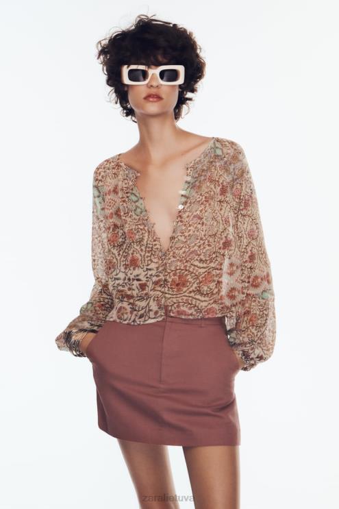 moterys Zara smocked marginta palaidinė įvairiaspalvis apranga 4N488342