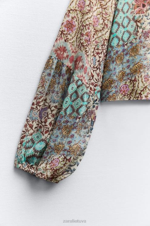 moterys Zara smocked marginta palaidinė įvairiaspalvis apranga 4N488342