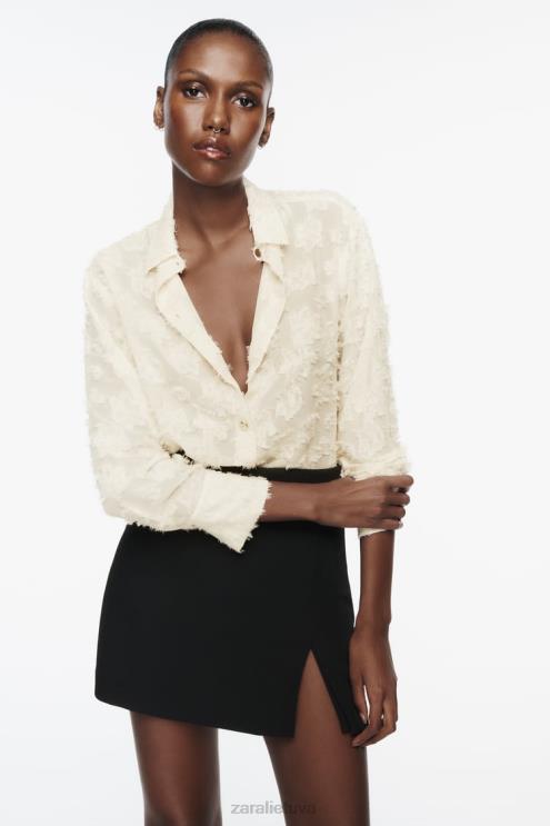 moterys Zara struktūriniai gėlėti marškiniai ekru apranga 4N488308