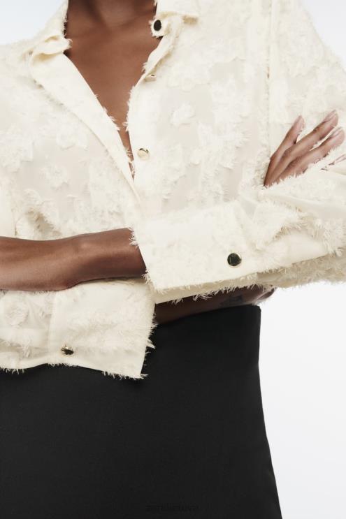 moterys Zara struktūriniai gėlėti marškiniai ekru apranga 4N488308