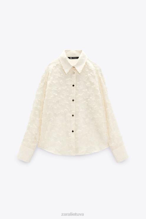 moterys Zara struktūriniai gėlėti marškiniai ekru apranga 4N488308