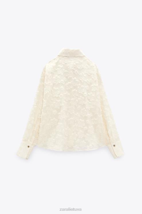 moterys Zara struktūriniai gėlėti marškiniai ekru apranga 4N488308