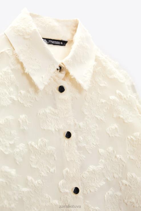 moterys Zara struktūriniai gėlėti marškiniai ekru apranga 4N488308