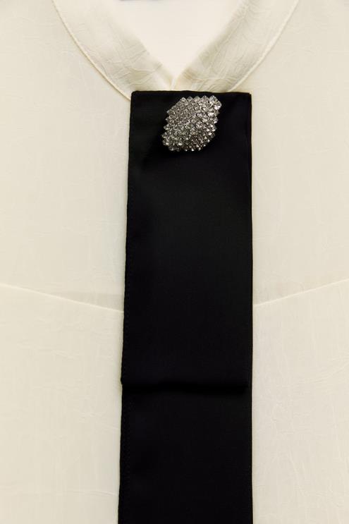 moterys Zara susiraukšlėję kaklo marškinėliai ekru apranga 4N488293