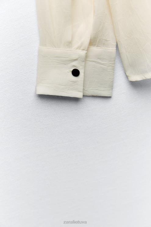 moterys Zara susiraukšlėję kaklo marškinėliai ekru apranga 4N488293