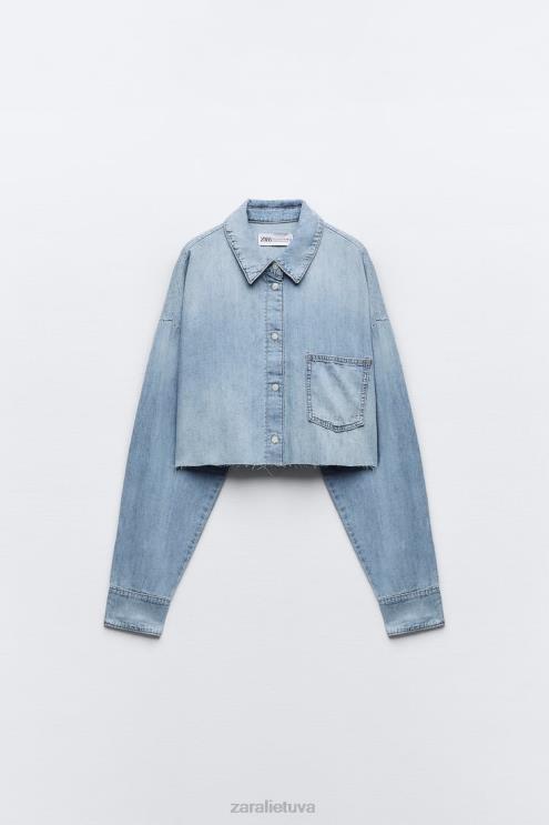 moterys Zara trf trumpi džinsiniai marškinėliai mėlyna apranga 4N488409