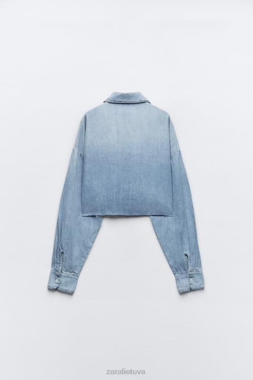 moterys Zara trf trumpi džinsiniai marškinėliai mėlyna apranga 4N488409