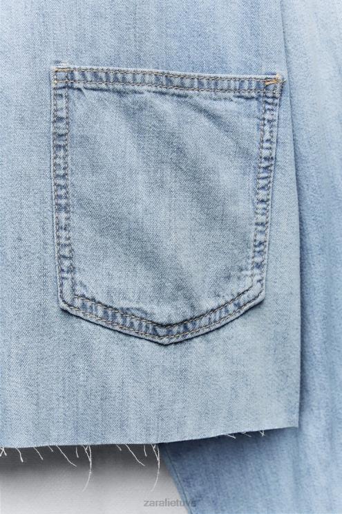 moterys Zara trf trumpi džinsiniai marškinėliai mėlyna apranga 4N488409