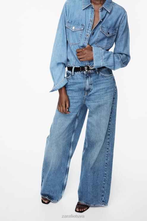 moterys Zara z1975 džinsiniai marškiniai vidurio mėlyna apranga 4N488305