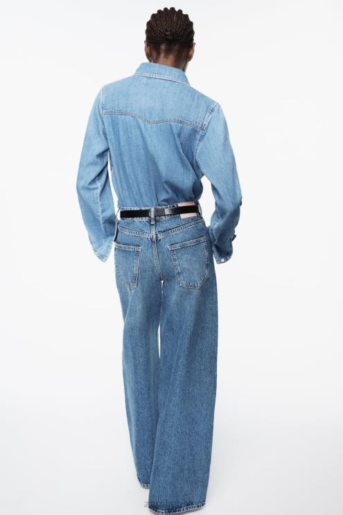 moterys Zara z1975 džinsiniai marškiniai vidurio mėlyna apranga 4N488305