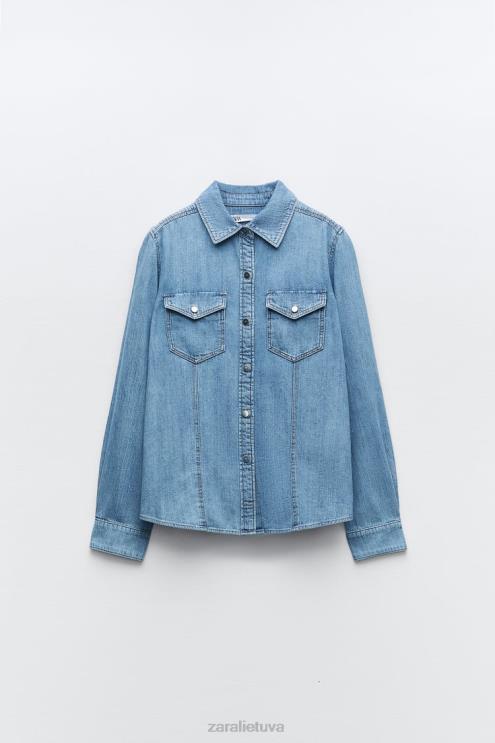 moterys Zara z1975 džinsiniai marškiniai vidurio mėlyna apranga 4N488305