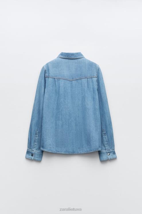 moterys Zara z1975 džinsiniai marškiniai vidurio mėlyna apranga 4N488305