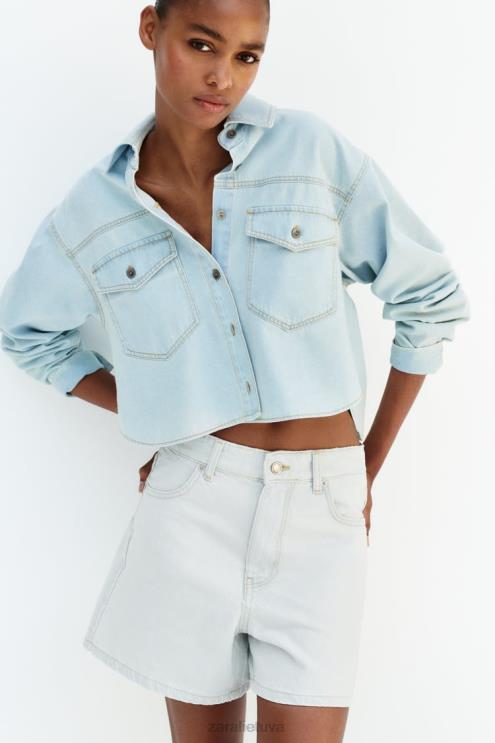 moterys Zara z1975 trumpinti džinsiniai marškiniai šviesiai mėlynas apranga 4N488408