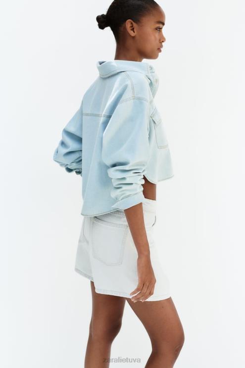 moterys Zara z1975 trumpinti džinsiniai marškiniai šviesiai mėlynas apranga 4N488408