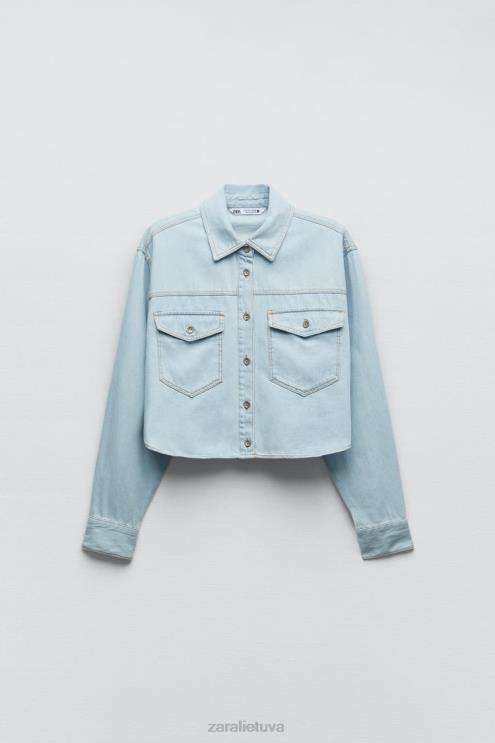 moterys Zara z1975 trumpinti džinsiniai marškiniai šviesiai mėlynas apranga 4N488408