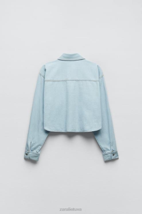 moterys Zara z1975 trumpinti džinsiniai marškiniai šviesiai mėlynas apranga 4N488408