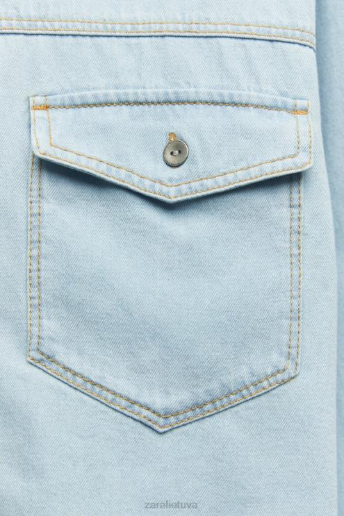 moterys Zara z1975 trumpinti džinsiniai marškiniai šviesiai mėlynas apranga 4N488408