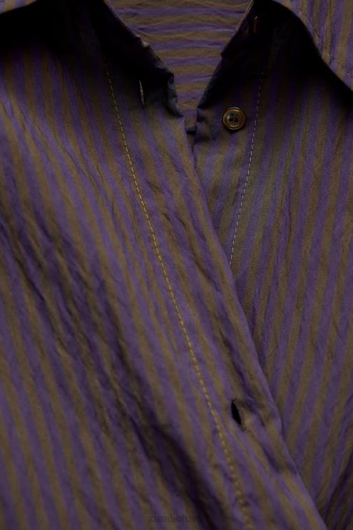 moterys Zara zw kolekcijos multi/poziciniai minimalistiniai dryžuoti marškiniai ruda/mėlyna apranga 4N488299