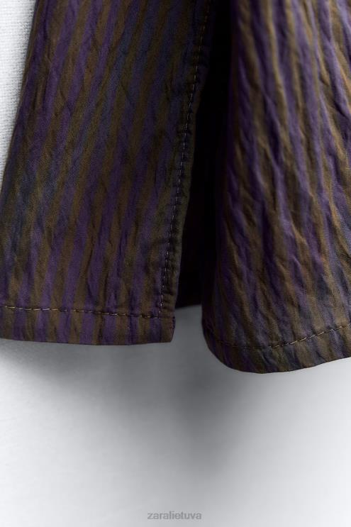 moterys Zara zw kolekcijos multi/poziciniai minimalistiniai dryžuoti marškiniai ruda/mėlyna apranga 4N488299