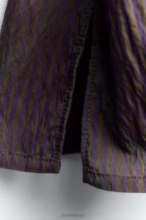 moterys Zara zw kolekcijos multi/poziciniai minimalistiniai dryžuoti marškiniai ruda/mėlyna apranga 4N488299