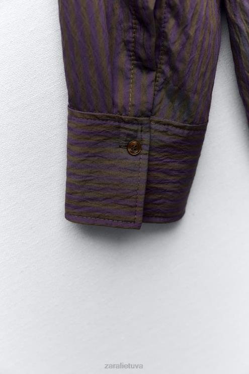 moterys Zara zw kolekcijos multi/poziciniai minimalistiniai dryžuoti marškiniai ruda/mėlyna apranga 4N488299