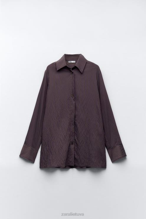 moterys Zara zw kolekcijos multi/poziciniai minimalistiniai dryžuoti marškiniai ruda/mėlyna apranga 4N488299