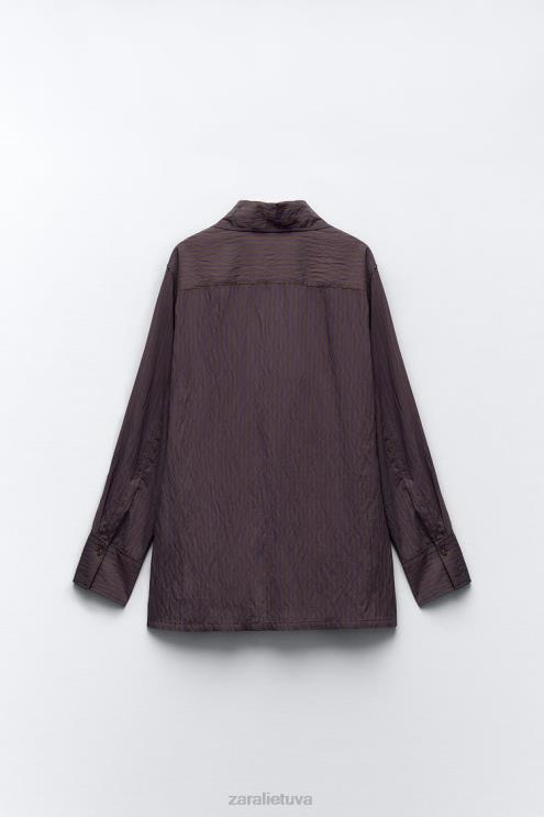 moterys Zara zw kolekcijos multi/poziciniai minimalistiniai dryžuoti marškiniai ruda/mėlyna apranga 4N488299