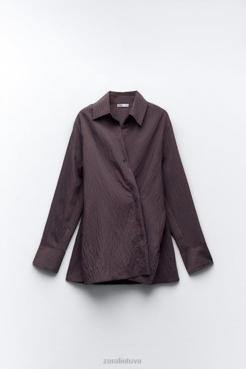 moterys Zara zw kolekcijos multi/poziciniai minimalistiniai dryžuoti marškiniai ruda/mėlyna apranga 4N488299