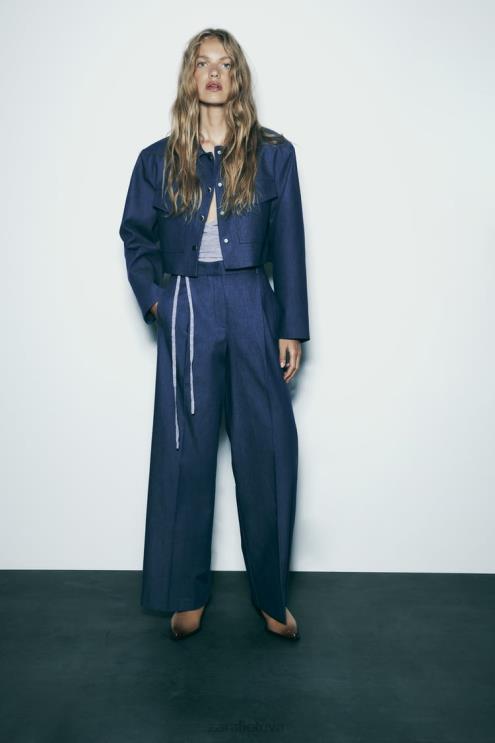 moterys Zara apkarpyta striukė ant pečių indigo apranga 4N4887