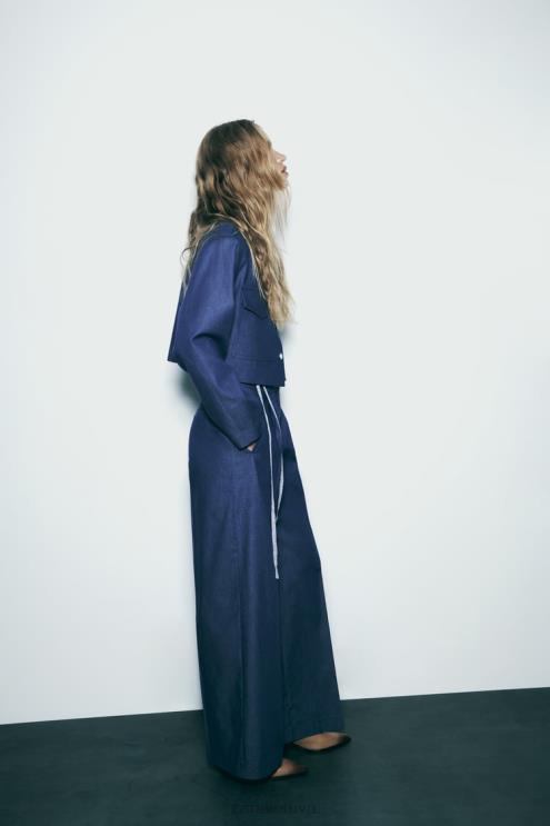 moterys Zara apkarpyta striukė ant pečių indigo apranga 4N4887